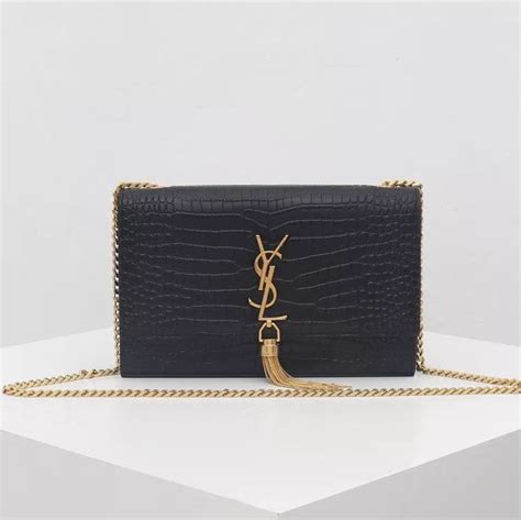 ysl bag tassel black calfskin|SAINT LAURENT Calfskin Crocodile Embossed Classic .